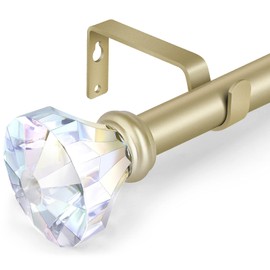 3/4 inch Single Window Curtain Rod with Diamond Acrylic Finial,66-120 inch,Champagne Gold