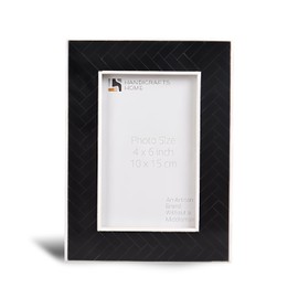 Handicrafts Home Black & White Resin Inlay 4x6 Picture Frame – Handmade Decorative Photo Tabletop Frame for Home, Office, Galary Decor - Modern & Boho Monochrome Memory Holder Frame for Wall Display