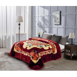 Chezmoi Collection Heavy Single Ply 9 Lbs Korean Style Faux Mink Blanket, Reversible 750GSM Thick Silky Soft Plush Raschel Mink Blanket, 85" x 95" King, Red Rose