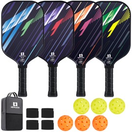 Newluck Pickleball Paddles USAPA Approved, Fiberglass Pickleball Paddle Set with Pickleballs, Portable Bag and Replacement Grips, Pickleball Packets Set Gift (NL-01 4-Paddles)