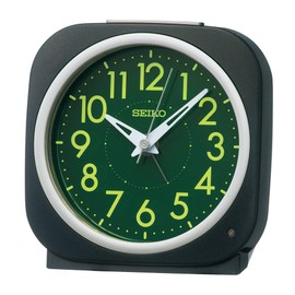 Seiko Clock Alarm Clock - Automatic Illumination, Analog, Luminescent Resin Dial, Visible in the Dark, Black Metallic, 115×115×79mm KR519K
