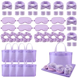 48 Pcs Sleepover Party Supplies for Girls Skincare Headband and Wristband Set Eye Mask Hair Scrunchie Tote Bag Spa Party Supplies Sleeping Stuff Accessories for Slumber Party Spa Party Favors Gift