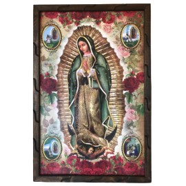 Virgen De Guadalupe 4 Apariciones  #22 Cuadro Madera Rustica 36”x24”, New