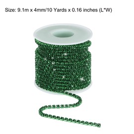 sourcing map 10 Yard 4mm Crystal Rhinestone Diamond Close Chain Trim Trimming Claw Cup Chain for Sewing, Crafts, DIY Jewelry Wedding Decorations Dark Green