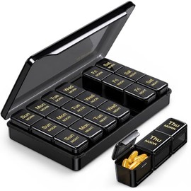 AUVON Weekly Pill Organiser 3 Times a Day, Face-Up Labels for Easy Tracking