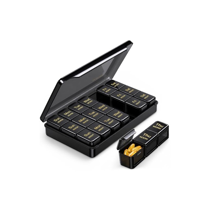 AUVON Weekly Pill Organiser 3 Times a Day, Face-Up Labels