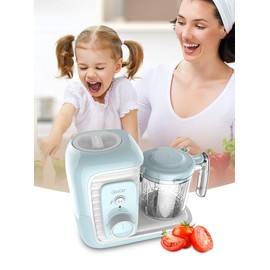 LuxxBaby QooQit 5 in 1 Baby Food Maker/Processor for Infants/Toddlers Organic Food Making Machine with Steam Cooker, Blender, Chopper, Defroster, Reheater, (Aqua Color)