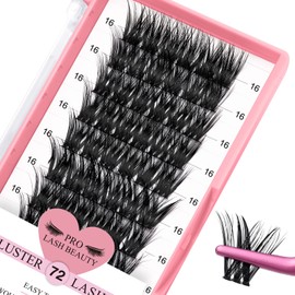 Cluster Eyelashes, Pack of 72 Eyelash Clusters, DIY Eyelash Extensions, Individual Eyelashes, D-16 mm, Thin Band, Easy to Use at Home (Adore, D-16 mm)