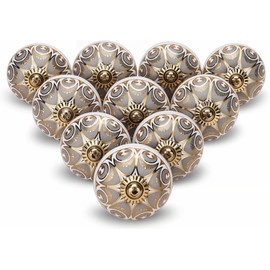 ALV Dresser Knobs for Cabinets and Drawers Door Knobs Assorted Ceramic Pull Handle for Kitchen Cupboard Wardrobe Decorative Furniture Hardware Furniture Knobs for Bedroom (Grey Gold, Pack of 12)