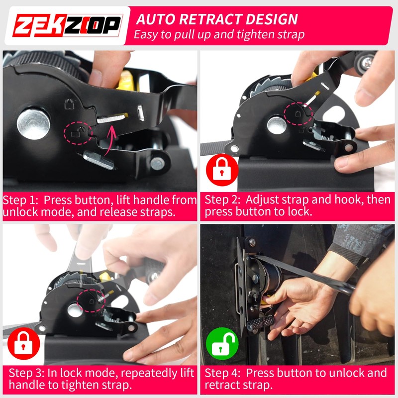 Zekzoop Retractable Ratchet Straps Compatible with 2022-2025 2026 Toyota Tundra