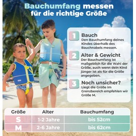 KIDVERSE Children's Life Jacket 1-2 Years - Comfort Swimming Aid with Waist Circumference up to 52 cm - Swimming Aid Children 1-2 Years - Children's Life Jacket for Learning to Swim - Life Jacket