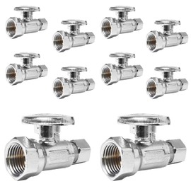 10-PCs HeSun Straight Stop Valve, 1/2" FIP X 3/8" OD Compression, 1/4 Turn Shut Off Valve, Chrome Plated Brass(VALVE057-10)