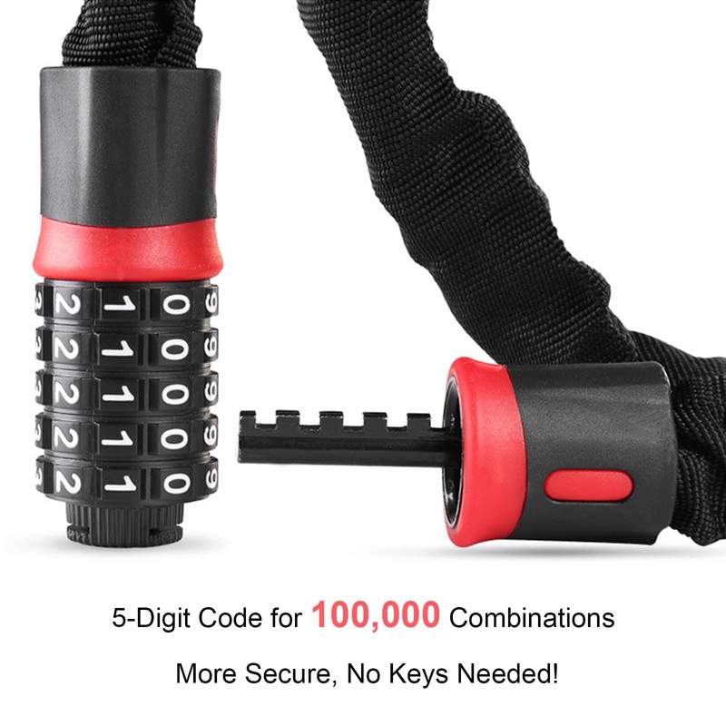Bike Chain Lock, 5 Digit Combination Lock, 1.2 Meter (3.9FT)
