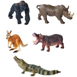 Simba Toys Wild Animals - Series 2-5-Piece Figurine Set (Crocodile, Gorilla, Rhino, Hippo, Kangaroo) | Toy Animal Figures, Ages 3 and Up