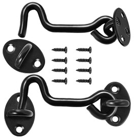 Cabin Hook and Eye Latch for Door, 2 Pack 4 Inches Barn Door Latch and Privacy Hooks, Cabin Door Gate Latche Best for Window, Bedroom, Sliding Door (Black)