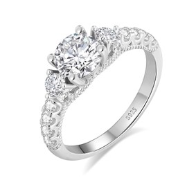 Moissanite Rings, S925 Sterling Silver 1 Carat Round Cut Diamond Promise Engagement Ring for Women, 18K White Gold Plated Wedding Anniversary Ring Eternity Bands, Size 8