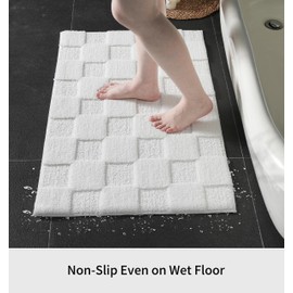 Disolla White Bathroom Rug Sets 2 Pieces Plush Non Slip Checkered Bath Mat Washable Luxury Bathroom Mat Sets Soft Thick Waffle Bath Rug Set for Bathtub Shower