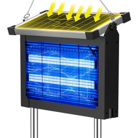 Bug Zapper Outdoor Solar Powered, Zwiran Mosquito Zapper Indoor with 4500V High Powered, Electric Fly Zapper with Extension Cord and Grounding Bracket, Rechargeable Waterproof Mosquito Killer