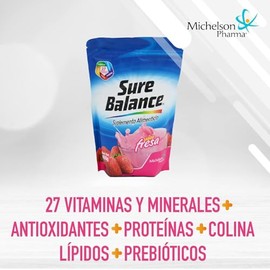 2 PACK - Sure Balance Fresa - Contiene 27 vitaminas y minerales, con probioticos, antioxidantes, lipidos, proteinas, colina.