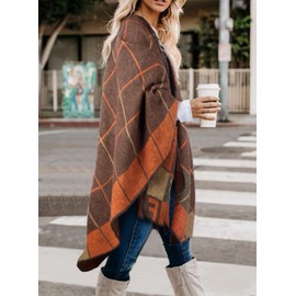 LittleMax Women's Shawl Wraps, Fall Clothes Open Front Boho Cardigan Plaid Knitted Sweater, Brown