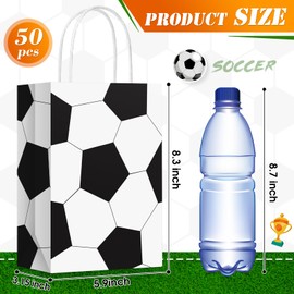 Geyoga 50 Pcs Sports Goodie Bags 8.3 x 6 x 3'' Gift Bags with Handles Sports Party Favors Sports Party Favor Bags Sports Themed Paper Bags for Birthday Party Favors Supplies Decorations (Soccer)