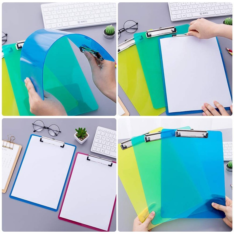 LATERN 6Pcs A4 Clipboard, Plastic Transparent A4 Clipboard 5 Colors