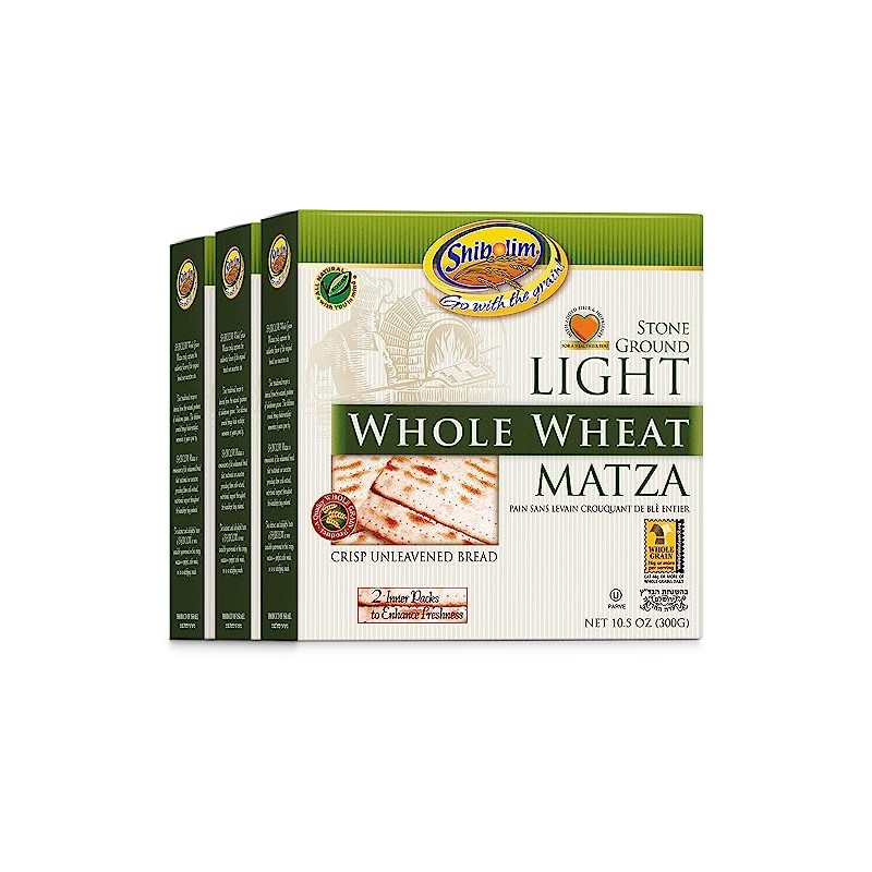 Shibolim Light Whole Wheat Matzo, 10.5oz (3 Pack) High Fiber