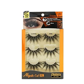 EBIN NEW YORK Cattitude 3D Lash 3 Pair – Majestic Cat 25mm 3D Lashes Triple Volume & Length Lightweight Comfortable Wear Perfect Thick & Full Look Reusable