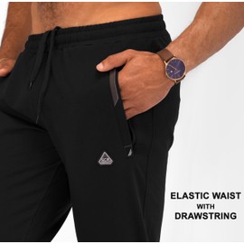 SCR SPORTSWEAR Men's Sweatpants with Pockets Tapered Slim Athletic Joggers Open Bottom Athletic Activewear Lounge Pants, Large, 36 Inseam Extra Long, Drawstring, 70% Cotton, Black