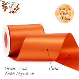 DINDOSAL Terracotta Ribbon 3 Inch Double Face Orange Satin Ribbon Thick Burnt Orange Ribbon for Wedding Decor, Chair Sash, Gift Wrapping, Party Favor, Flower Arrangement, Craft Supplies - 10Yards