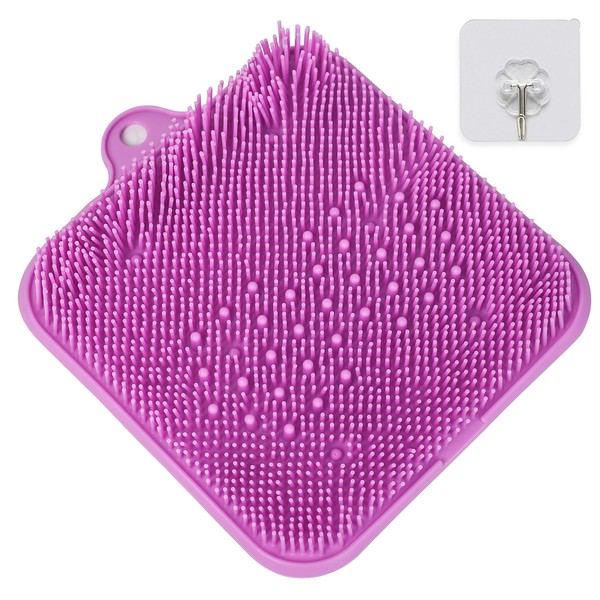 Shower Foot Cleaner Scrubber Massager, Foot Pain Tired Feet Relaxing Acupressure Mat with Non-Slip Suction Cups and Cleaning Bristles, Increase Circulation, Exfoliation (Lavender, 9.5 x 9.5 Inches)