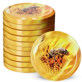 KADAX fi82 mm Screw Lid, Twist-Off Lid Set Made of Metal, Replacement Lids for Mason Jars, Lids with 6 Locking Teeth for Jars and Preserving Jars (Bee, Pack of 10)