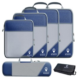 Ways of the Wanderlust 5 cubos de compresión para viaje con bolsa de zapatos (juego de 6 piezas) – Bolsas de compresión de viaje expandibles para embalar – cubos de embalaje de compresión para maletas y mochila (azul)