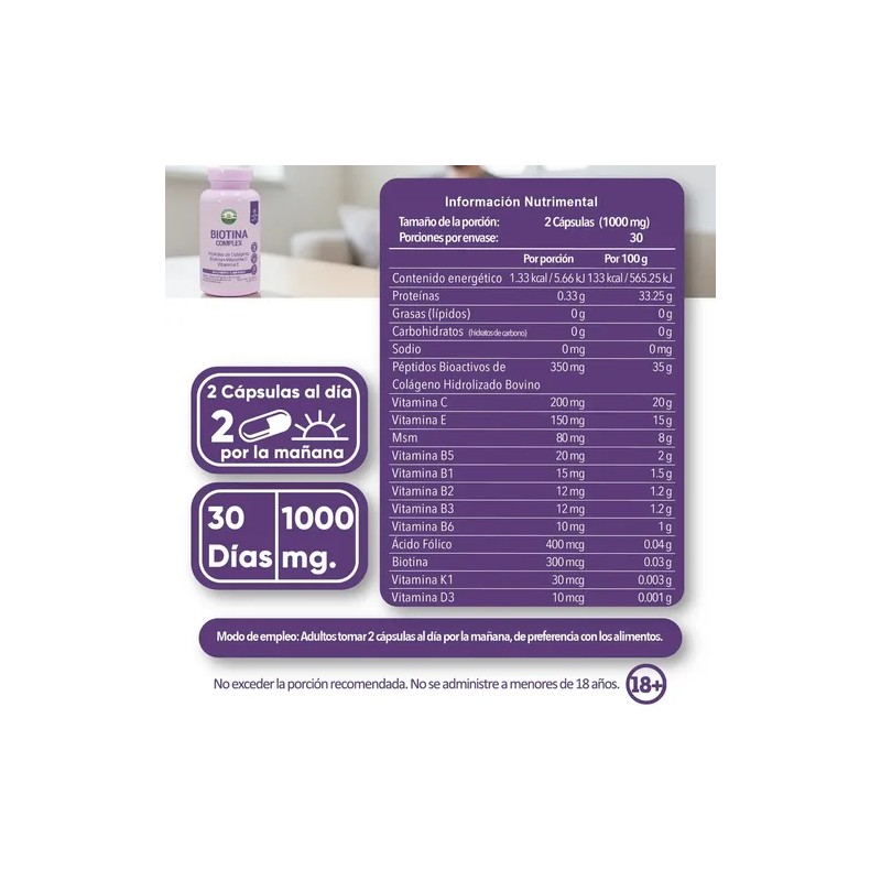 Biotina Complex Pasiguaro con Colágeno Hidrolizado, MSM y Vitaminas para