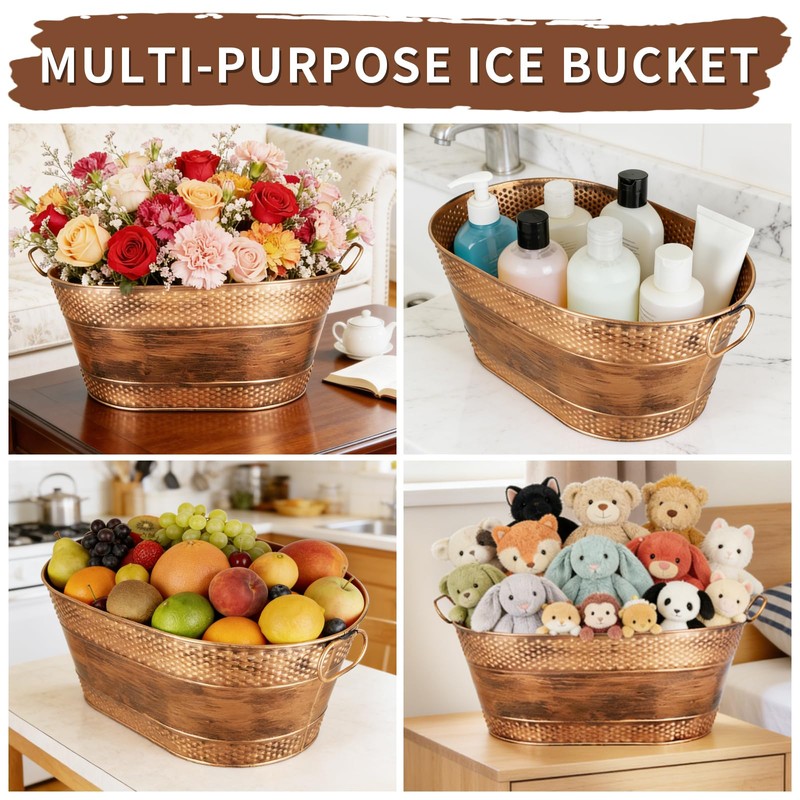 4 Gallon Galvanized Beverage Tub, 2 Pcs Heavy-Duty Copper Ice