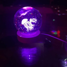 WQVSHRO 3D Jellyfish Crystal Ball Night Light with Colorful Lighted Base 3.15'' Laser Engraved Glass Jellyfish Ball, Glass Balls Oceans Decorative Christmas Gifts for Boys Girls Teens
