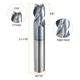 HARFINGTON Carbide Square Nose End Mill Bit 7/16" Cut Dia 4 Flutes TiAlN Coated Milling Cutter for Hardened Steel Metal (7/16" Shank 5/8" Cut Length 2-11/16" Long 30 Degree Helix HRC53-55)
