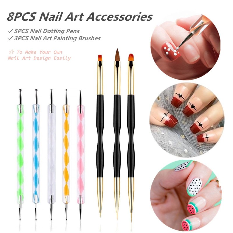 FULINJOY 5PCS Dotting Pens with 3 PCS Nail Painting Brushes,