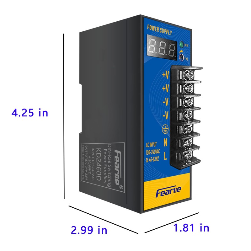 FEARLIE Industrial Switching Power Supply 24V 2.5A 60W,DIN Rail, AC