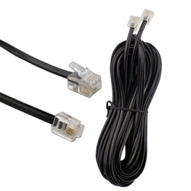 HUAZIZ Modular Cable, RJ11 to RJ11, Telephone Cable, RJ11 to RJ11 Modular Cable, Flat Cable (2 x RJ11 Plugs), Long and Flat, 10 m, Black