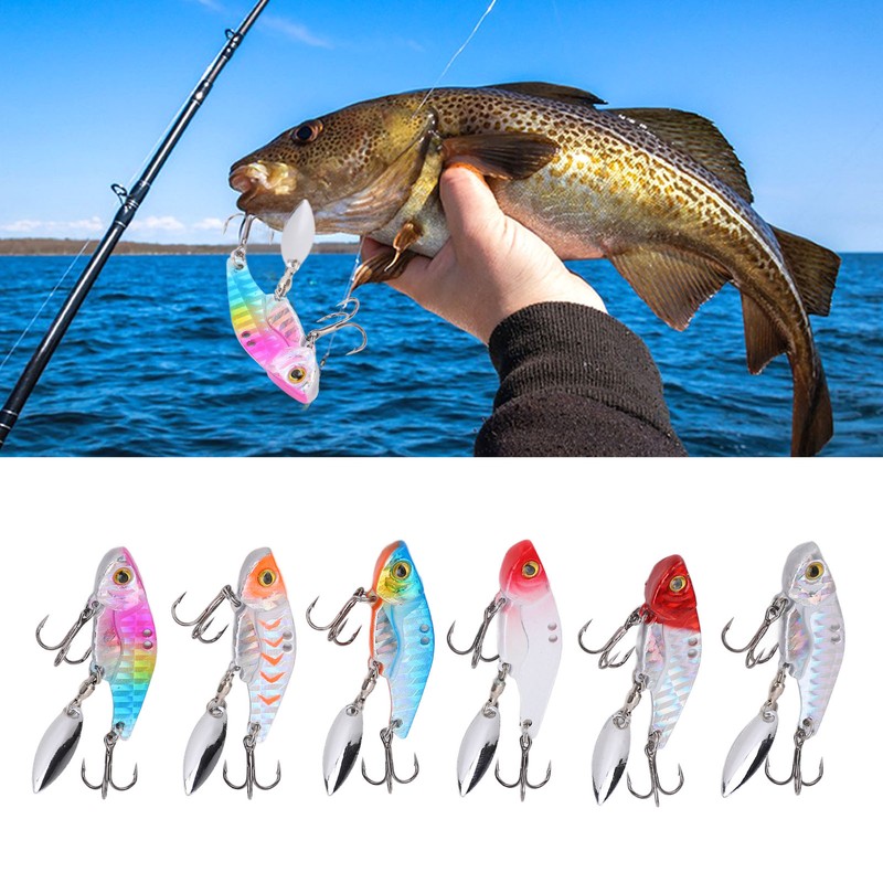 6pcs 5cm Metal Artificial Vib Fishing Lure Streamlined Design 3D