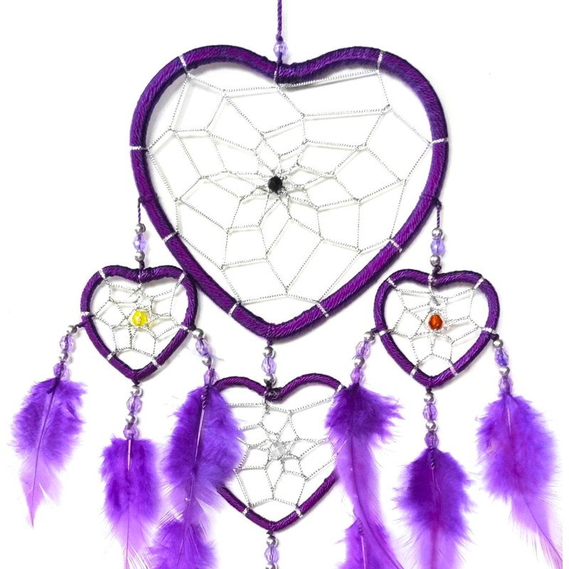 Purple heart dream catcher for girls, lovely wall or ceiling