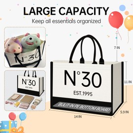 DEACORY 30th Birthday Gifts for Women, Stylish Canvas Tote Bag Vintage 1995 Canvas Bag for Birthday, Work, Beach, Travel (30th)