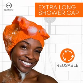 Knotless Kay Extra Long Shower Cap, Waterproof & Stylish for Long Hair, Full Coverage, Reusable Adjustable Elastic Band, Travel-Friendly, Shower Cap Reusable Waterproof, Extra Large