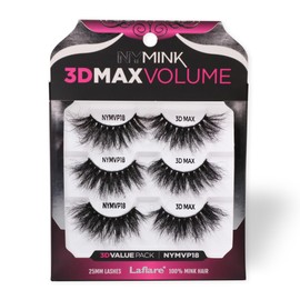 Laflare 3D NY MAX VOLUME 20-25mm Long Dramatic Styles, 100% Real Mink Hair Lashes, Luxury Makeup, Natural, Light, Trendy, Variety, Reusable, Multi-Layered 3 Pairs Value Pack Lashes
