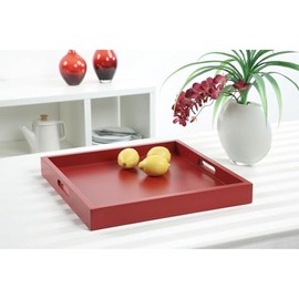 Maykoosh Mediterranean Mastery Tray, Urban Serving Tray with Cut Out Handles for Multifunctional Use, Painted Red Wood, 16.75" x 16.75" x 2".
