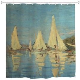 WIHVE Shower Curtain Custom Fabric Set 72x72 inch Claude Monet French Sailboat Ocean Beach Polyester Curtain for Bathroom Decorative Shower Curtain with 12 Plastic Hooks