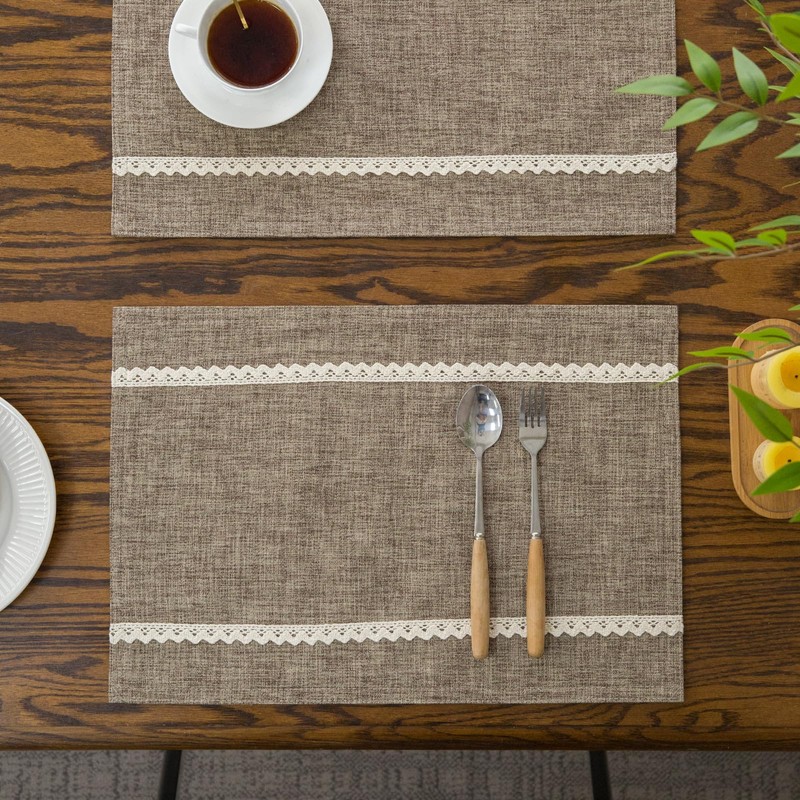 GLORY SEASON Linen Style Rustic Washable Placemats Set of 6,Woven