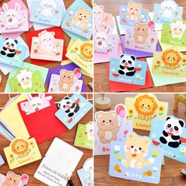 16 Pcs Cartoon Animals Cards for Kids Girls Boys Classmates Friends, Funny Birthday Greeting Notecard with Envelopes, Assorted Little Thank You Cards for Kid's Birthday Baby Shower