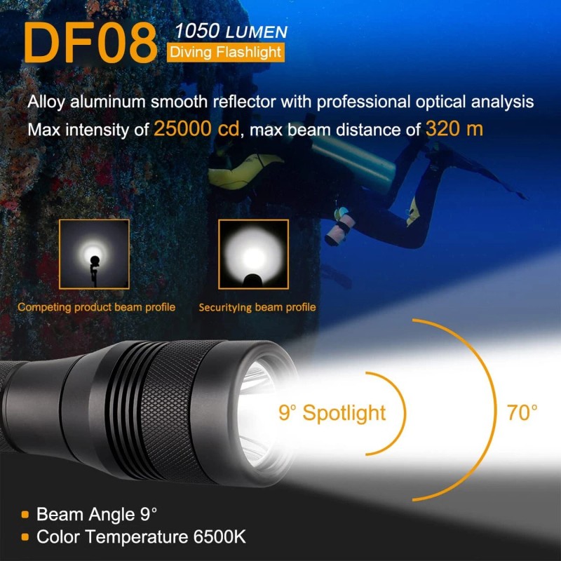 SecurityIng Waterproof 1000 Lumens LED Diving Flashlight UnderWater 150m Super